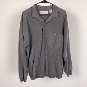 Vintage 80s Hukapoo Gray Textured Collar Polo Long Sleeve Shirt Size XL